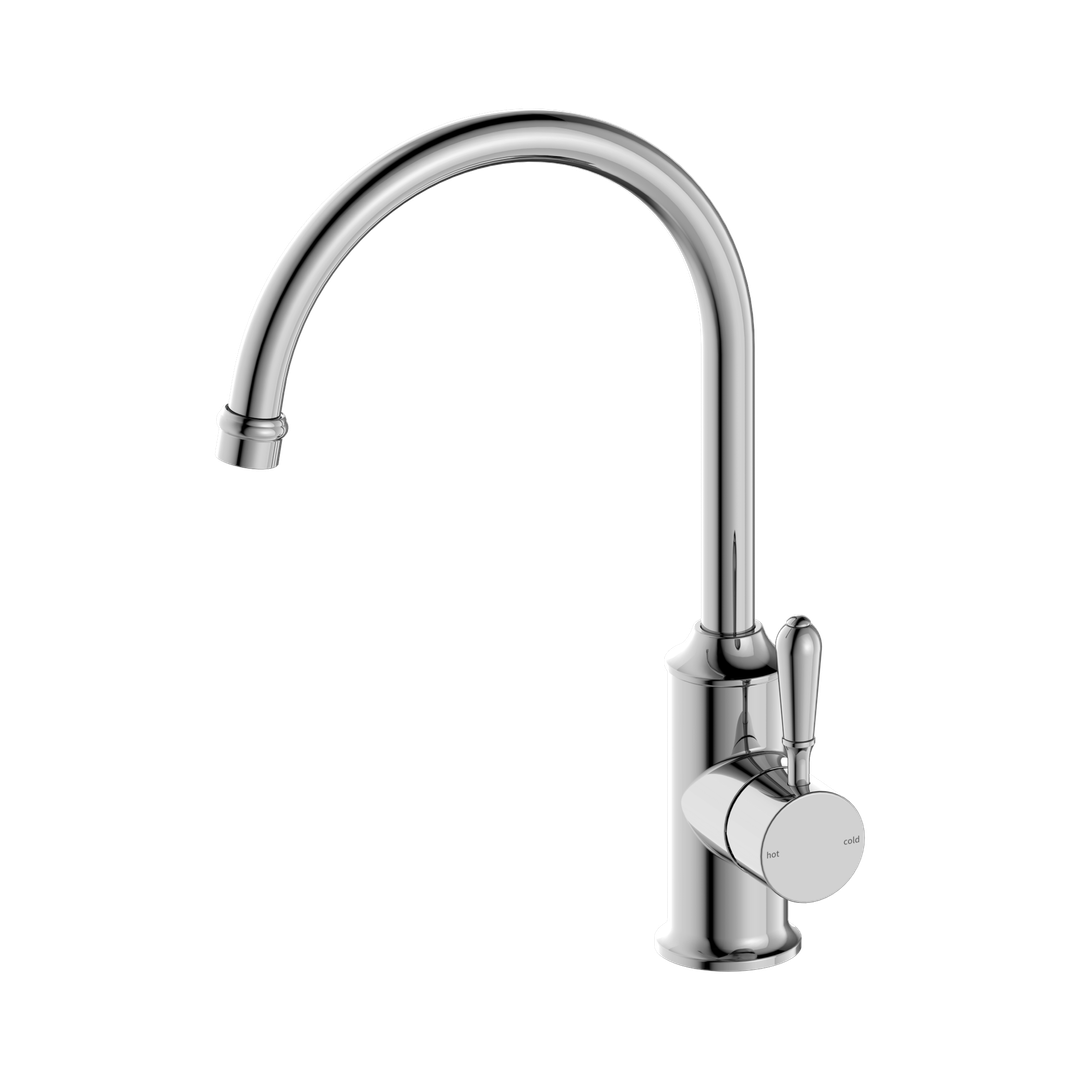 Nero York Kitchen Mixer Gooseneck Spout With Metal Lever Chrome