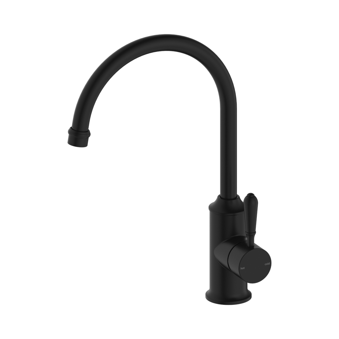 Nero York Kitchen Mixer Gooseneck Spout With Metal Lever Matte Black