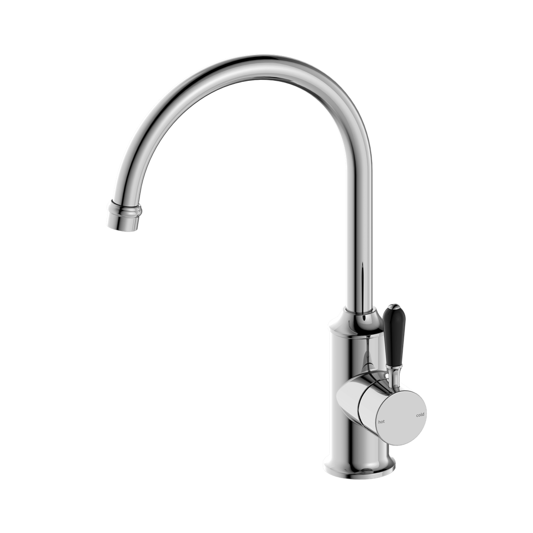 Nero York Kitchen Mixer Gooseneck Spout With Black Porcelain Lever Chrome