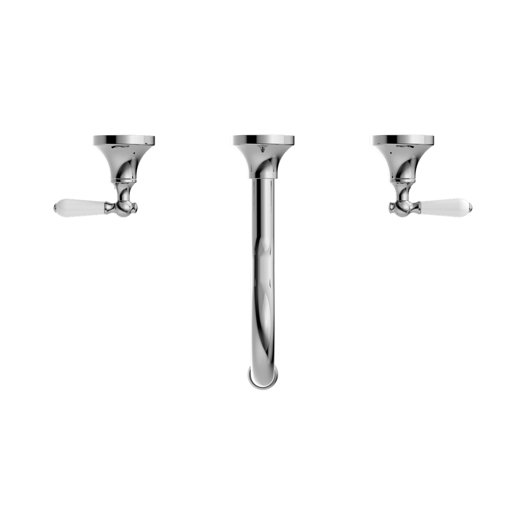 Nero York Wall Basin Set With White Porcelain Lever Chrome