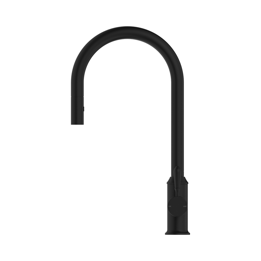 Nero York Pull Out Sink Mixer With Vegie Spray Function With Metal Lever Matte Black