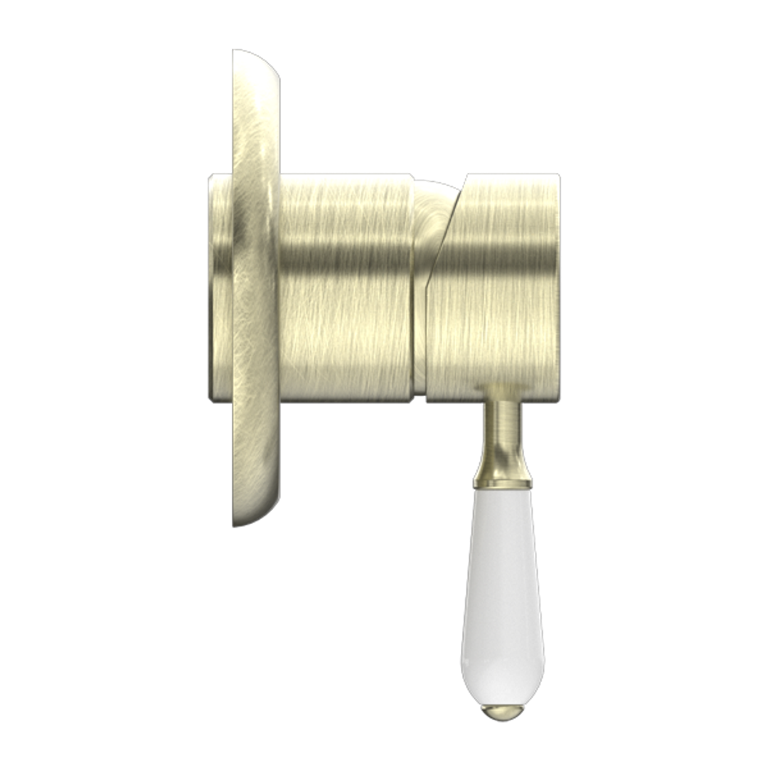 Nero York Shower Mixer With White Porcelain Lever Aged Brass