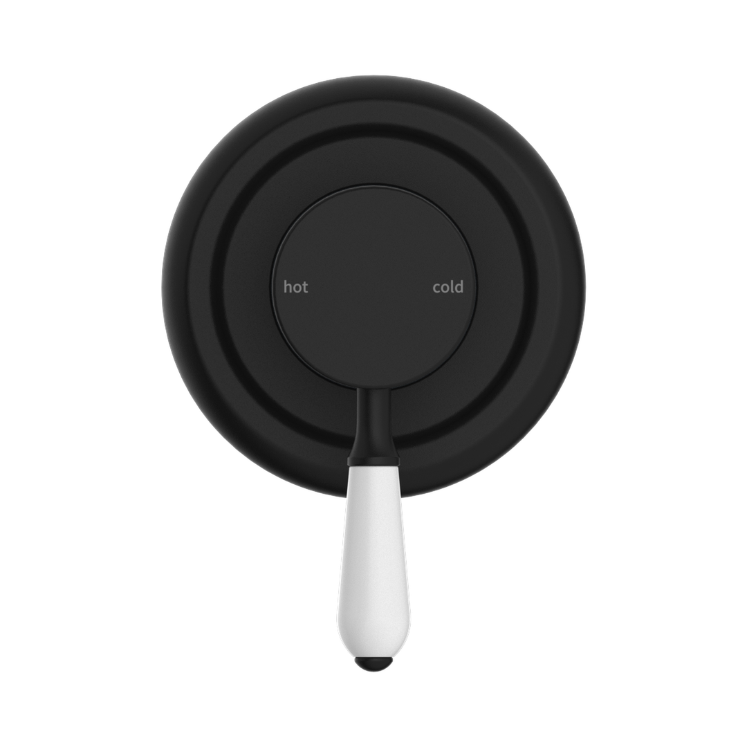 NERO YORK SHOWER MIXER WITH WHITE PORCELAIN LEVER MATTE BLACK