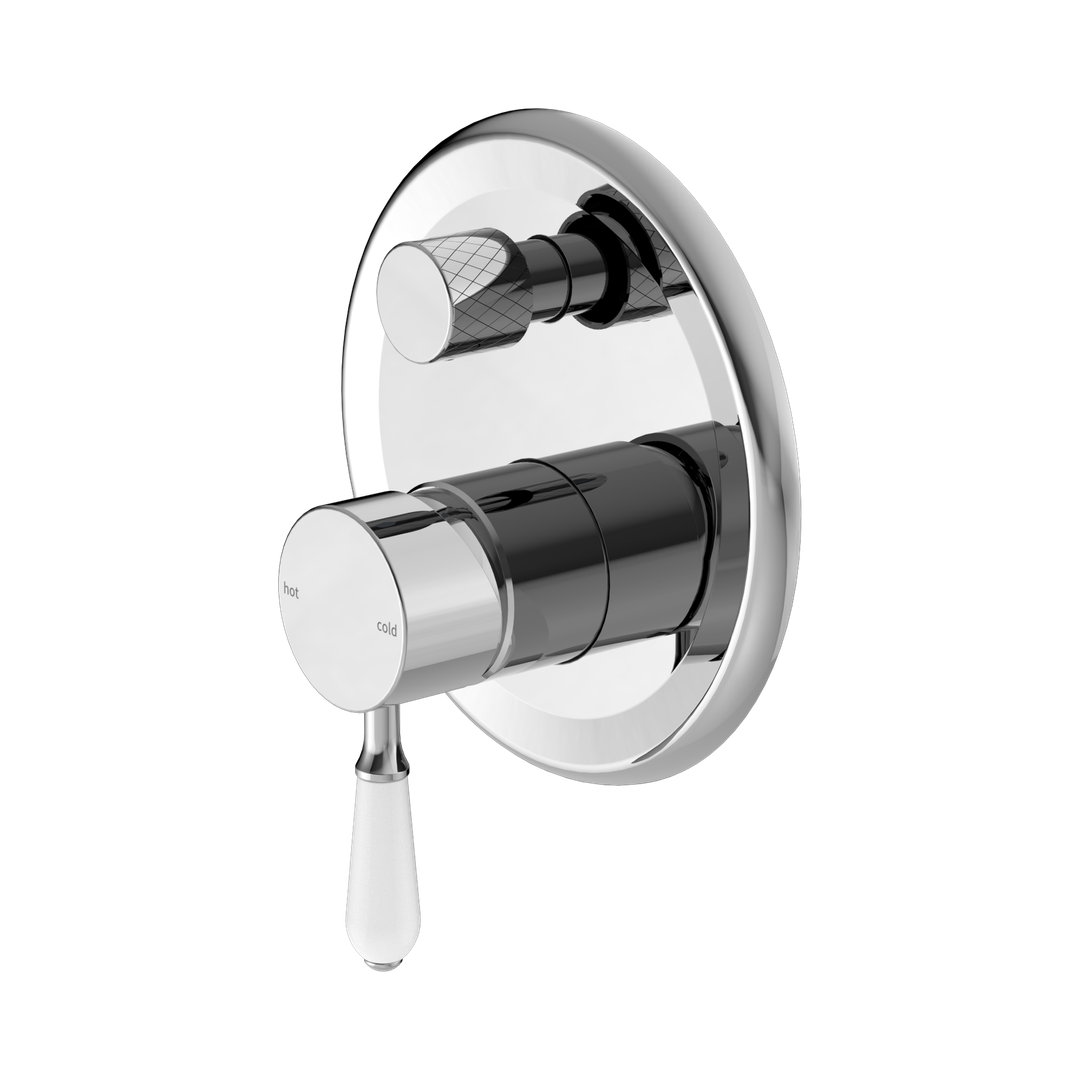 Nero York Shower Mixer With Diverter With White Porcelain Lever Chrome