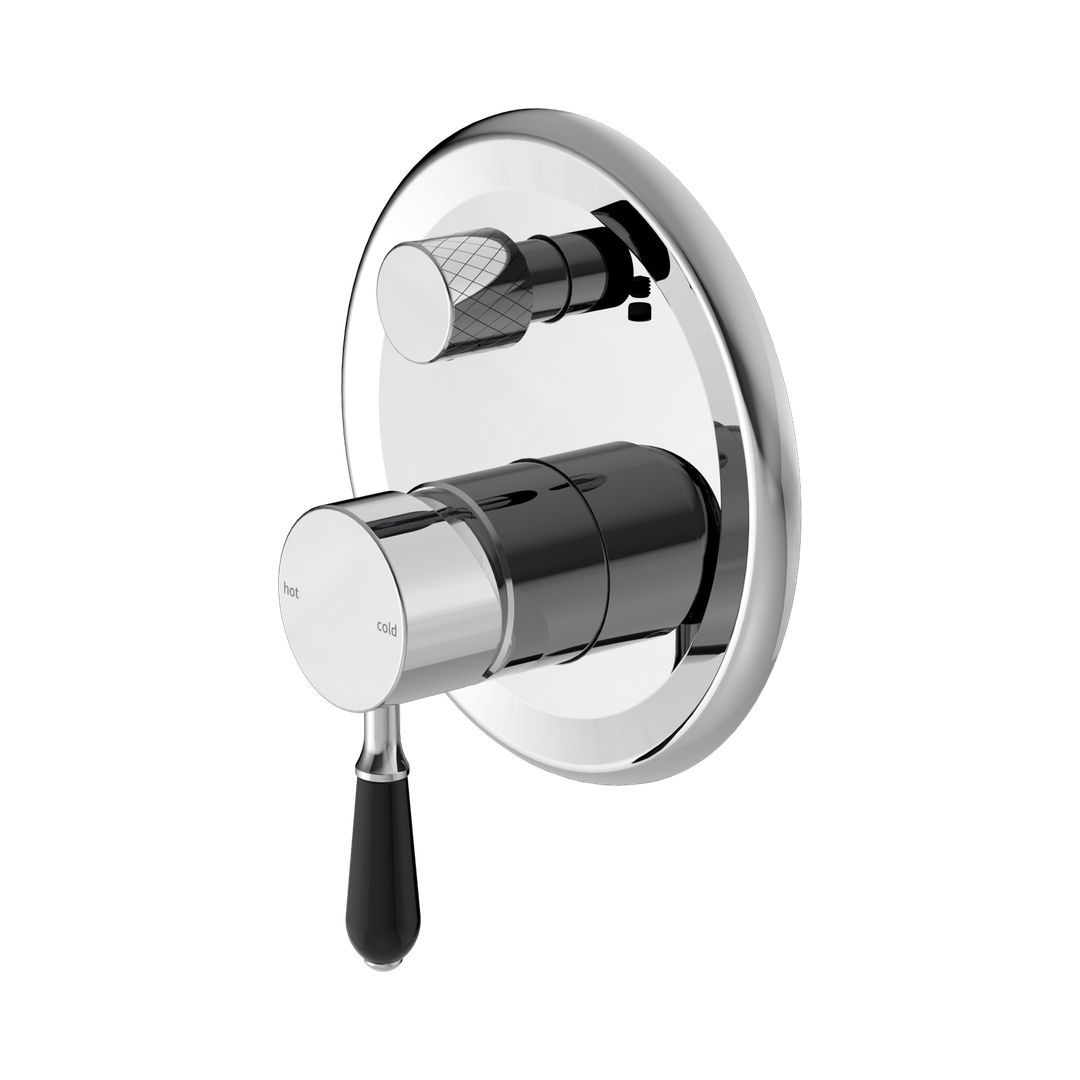 Nero York Shower Mixer With Diverter With Black Porcelain Lever Chrome