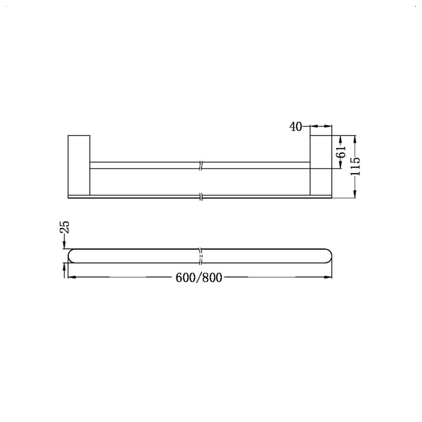Nero Bianca Double Towel Rail 600Mm Gun Metal