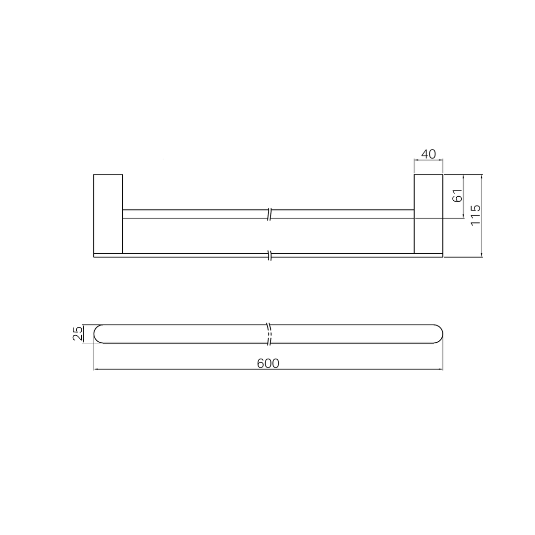 Nero Bianca Double Towel Rail 600Mm Brushed Nickel
