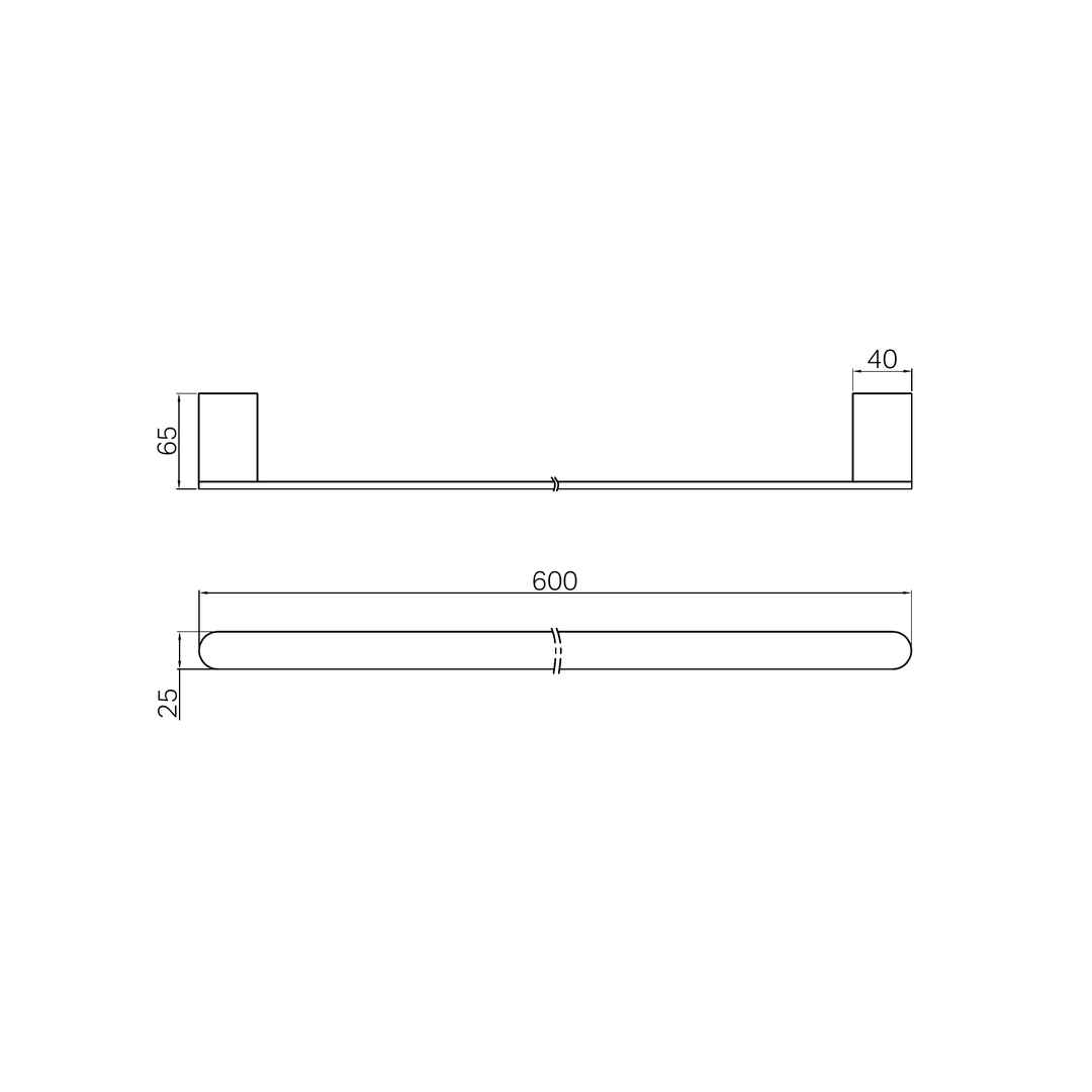Nero Bianca Single Towel Rail 600mm Brushed Nickel