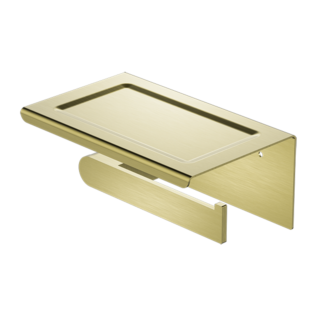 Nero Bianca Toilet Roll Holder With Phone Shelf - Brushed Gold