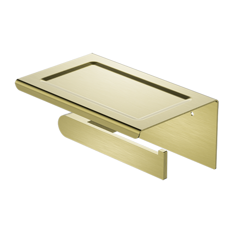 Nero Bianca Toilet Roll Holder With Phone Shelf - Brushed Gold