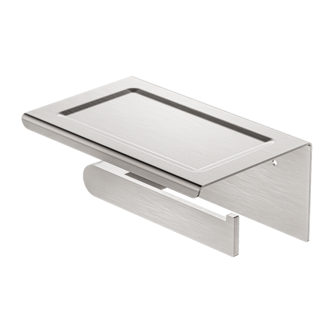 Nero Bianca Toilet Roll Holder With Shelf - Brushed Nickel