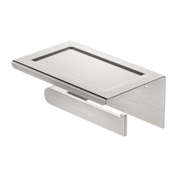 Nero Bianca Toilet Roll Holder With Phone Shelf Brushed Nickel