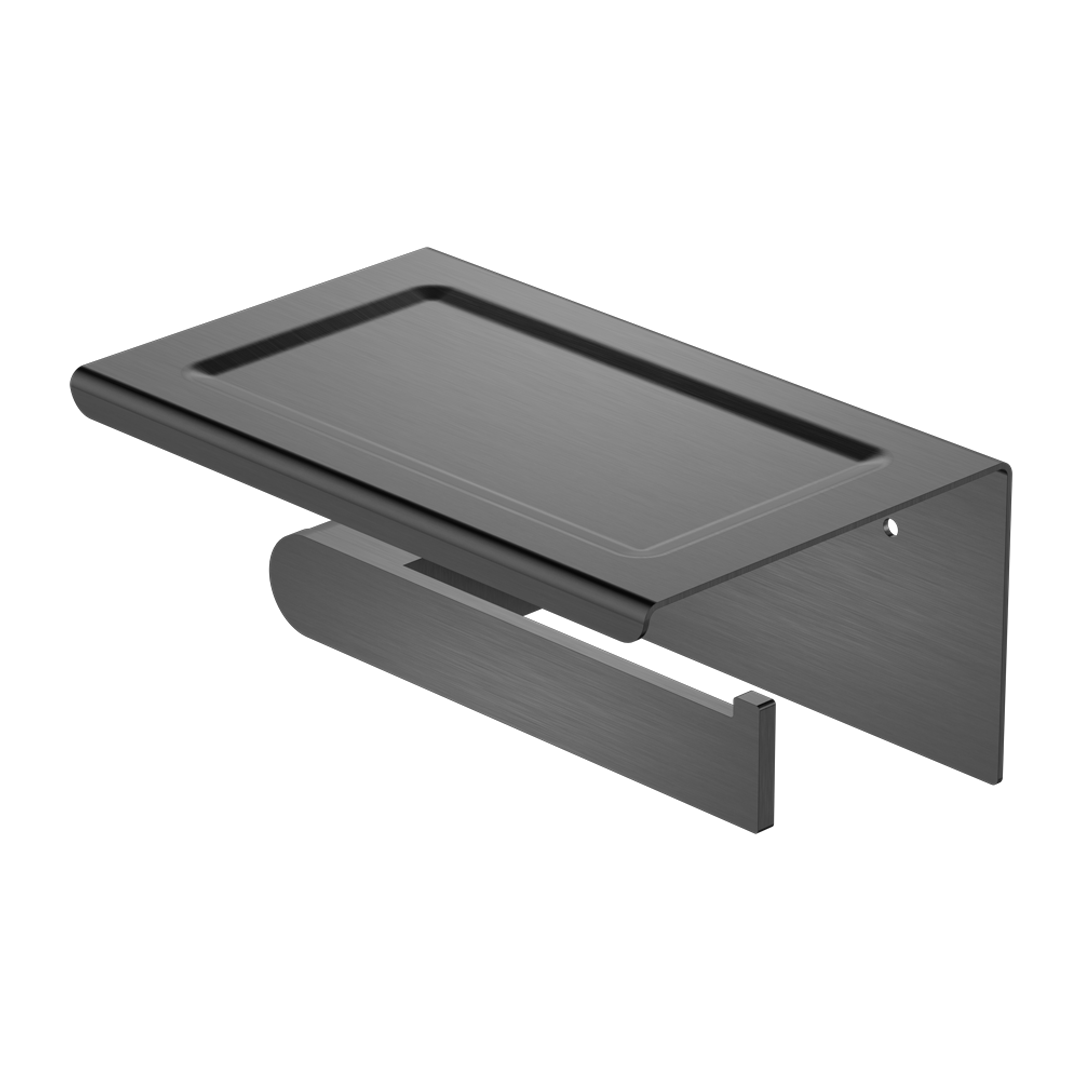 Nero Bianca Toilet Roll Holder With Shelf - Gun Metal