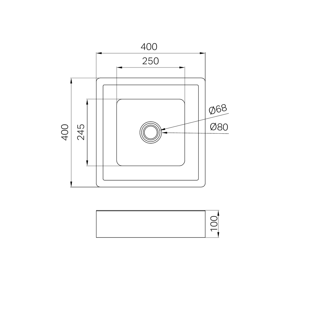 Nero Opal Square 400Mm Stainless Steel Basin Graphite