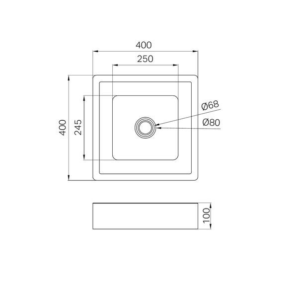Nero Opal Square 400Mm Stainless Steel Basin Graphite