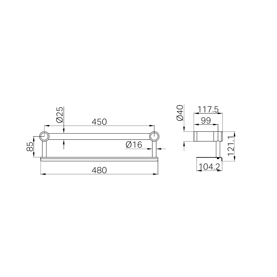 Nero Mecca Care 25mm Grab Rail With Shelf 450mm Chrome