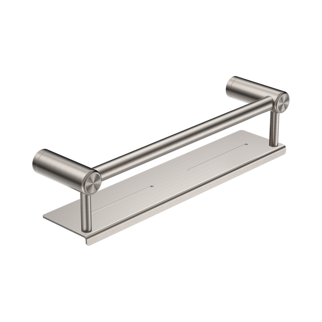 Nero Mecca Care 25mm Grab Rail With Shelf 450mm Brushed Nickel