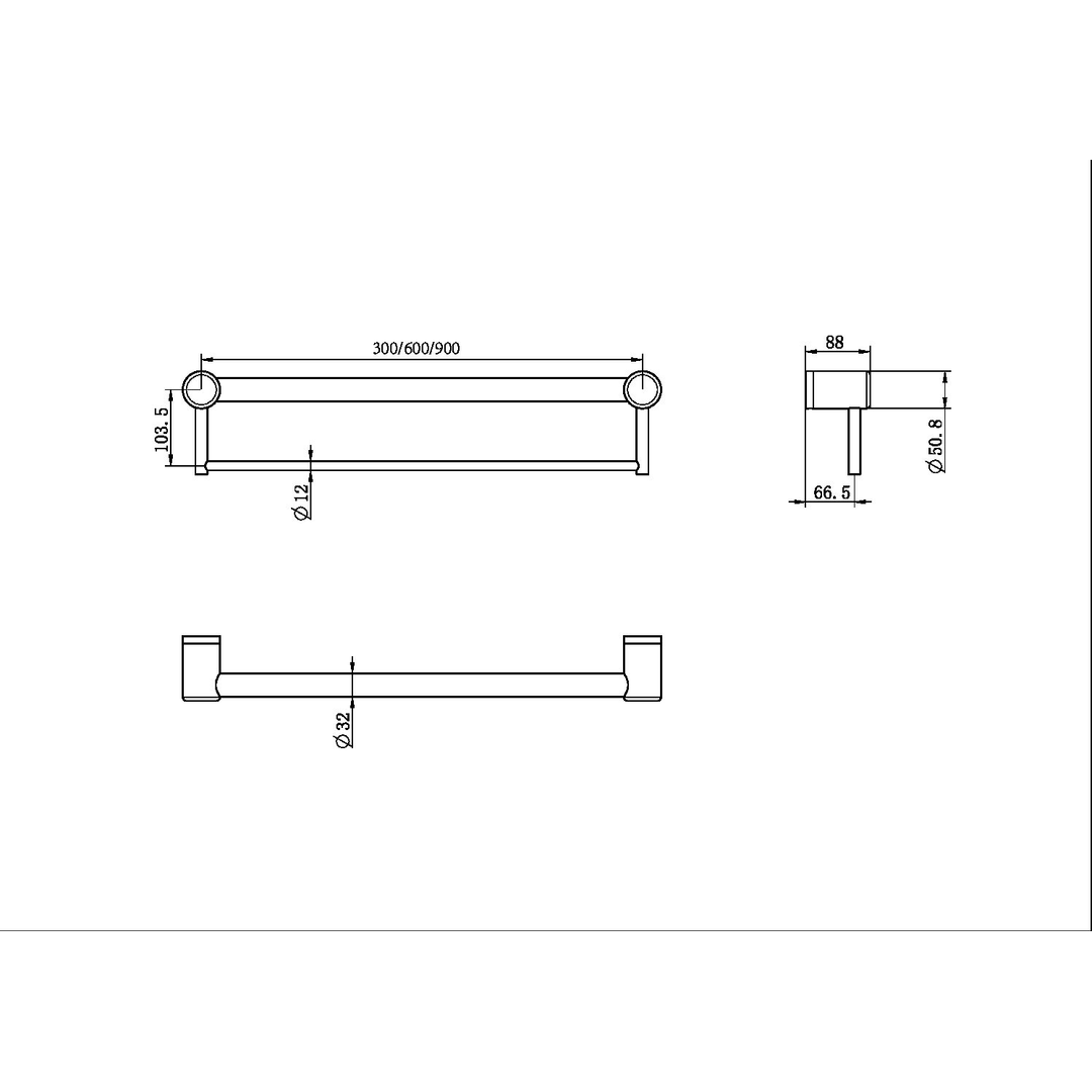 Nero Mecca Care 32mm Grab Rail With Towel Holder 600mm - Matt Black