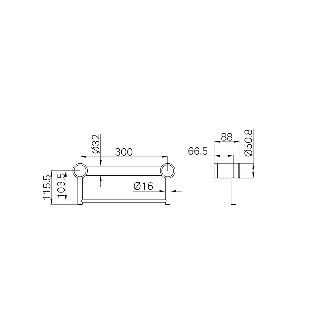 Nero Mecca Care 32Mm Grab Rail With Towel Holder 300Mm Chrome