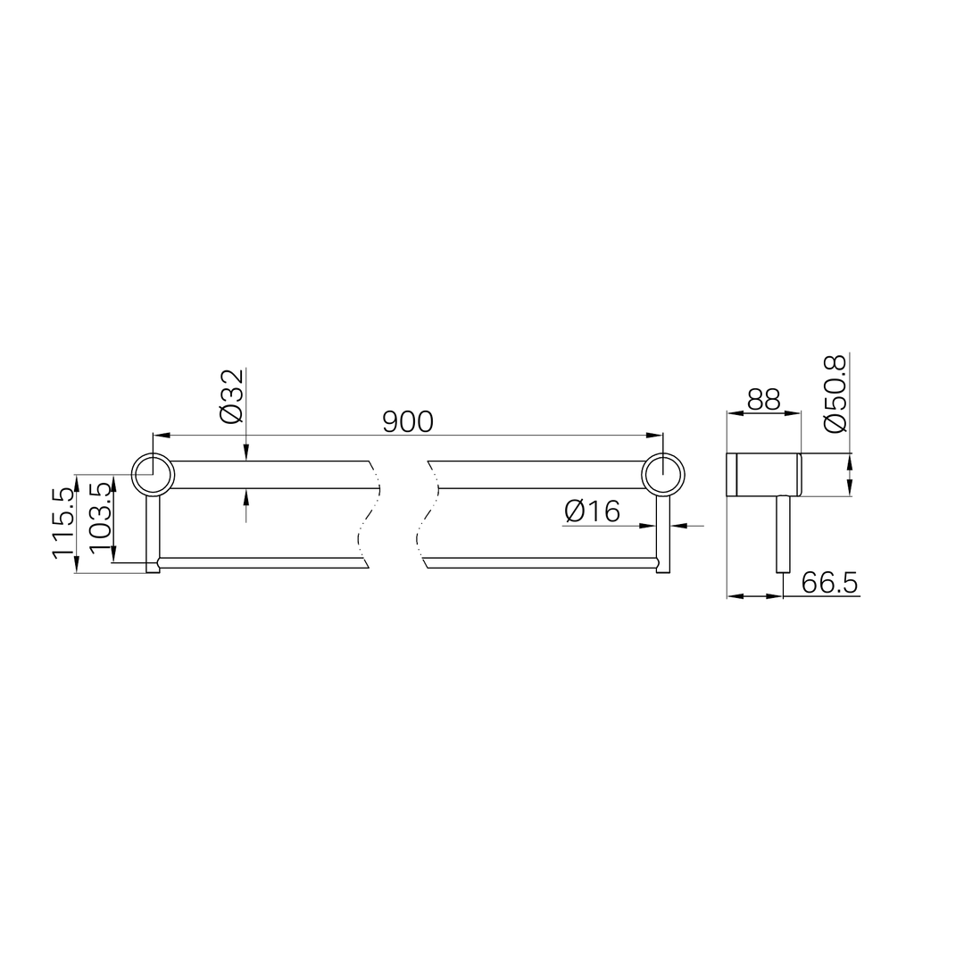 Nero Mecca Care 32Mm Grab Rail With Towel Holder 900Mm Chrome