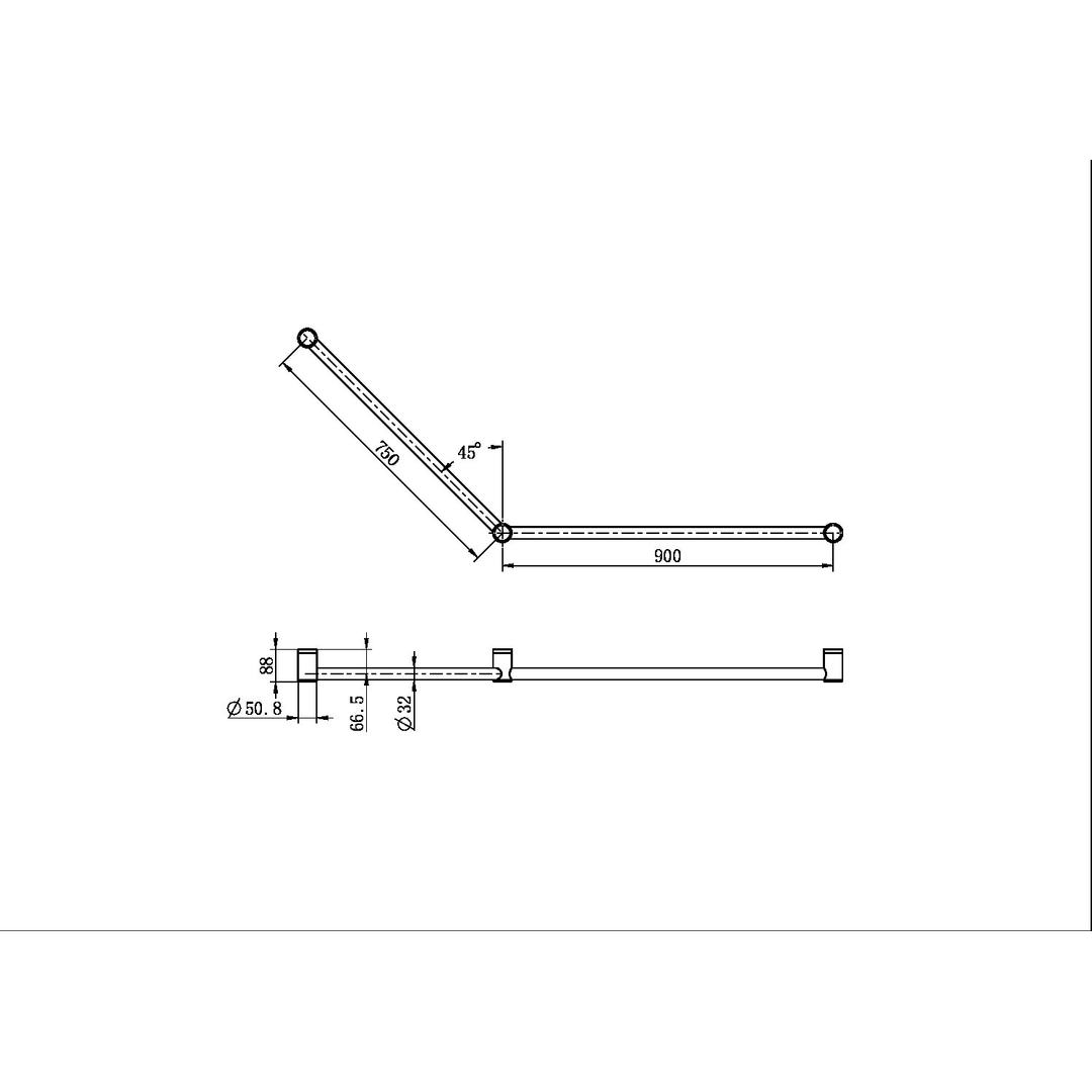 Nero Mecca Care 32mm Dda Grab Rail Set 45 Degree 750X900mm - Brushed Nickel