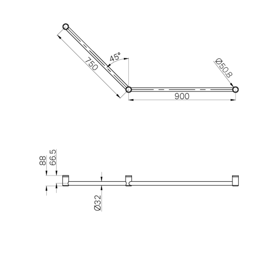 Nero Mecca Care 32Mm Dda Grab Rail Set 45 Degree 750X900Mm Brushed Nickel