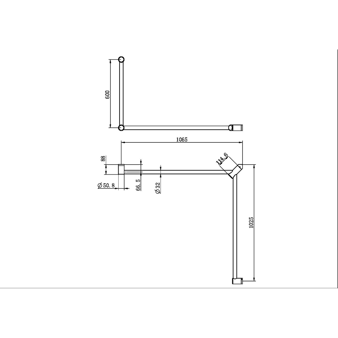 Nero Mecca Care 32mm Dda Toilet Grab Rail Set 90 Degree 600X1065X1025mm - Brushed Nickel