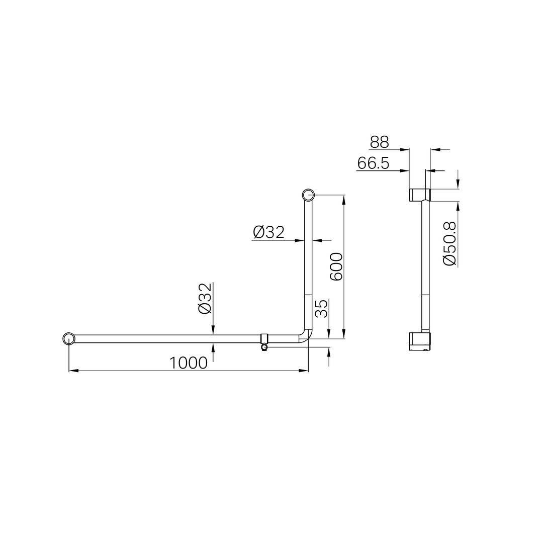 Nero Mecca Care 32Mm Dda Accessible Toilet 90 Degree Tube Grab Rail 600X1000Mm Gun Metal
