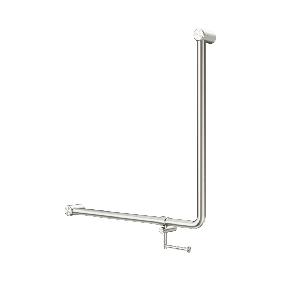 Nero Mecca Care 32Mm 90 Deg. Nz4121 Grab Rail 750X750Mm C/W Roll Holder Brushed Nickel