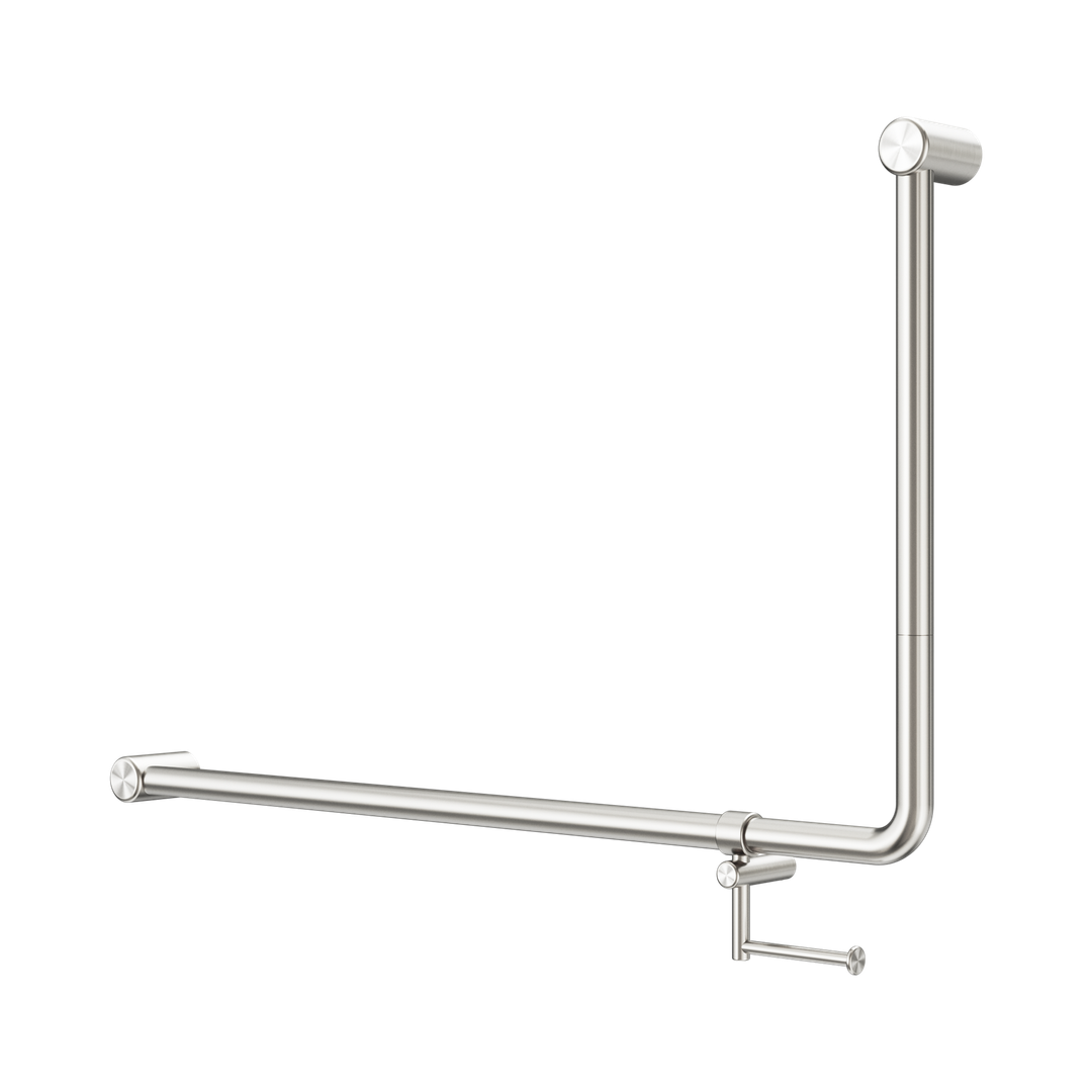 Nero Mecca Care 32Mm Dda 90 Deg. Grab Rail 600X1000Mm C/W Toilet Roll Holder Brushed Nickel