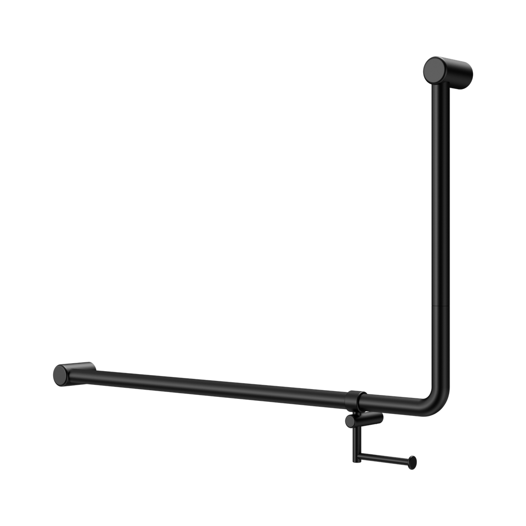 Nero Mecca Care 32Mm Dda 90 Deg. Grab Rail 600X1000Mm C/W Toilet Roll Holder Matte Black