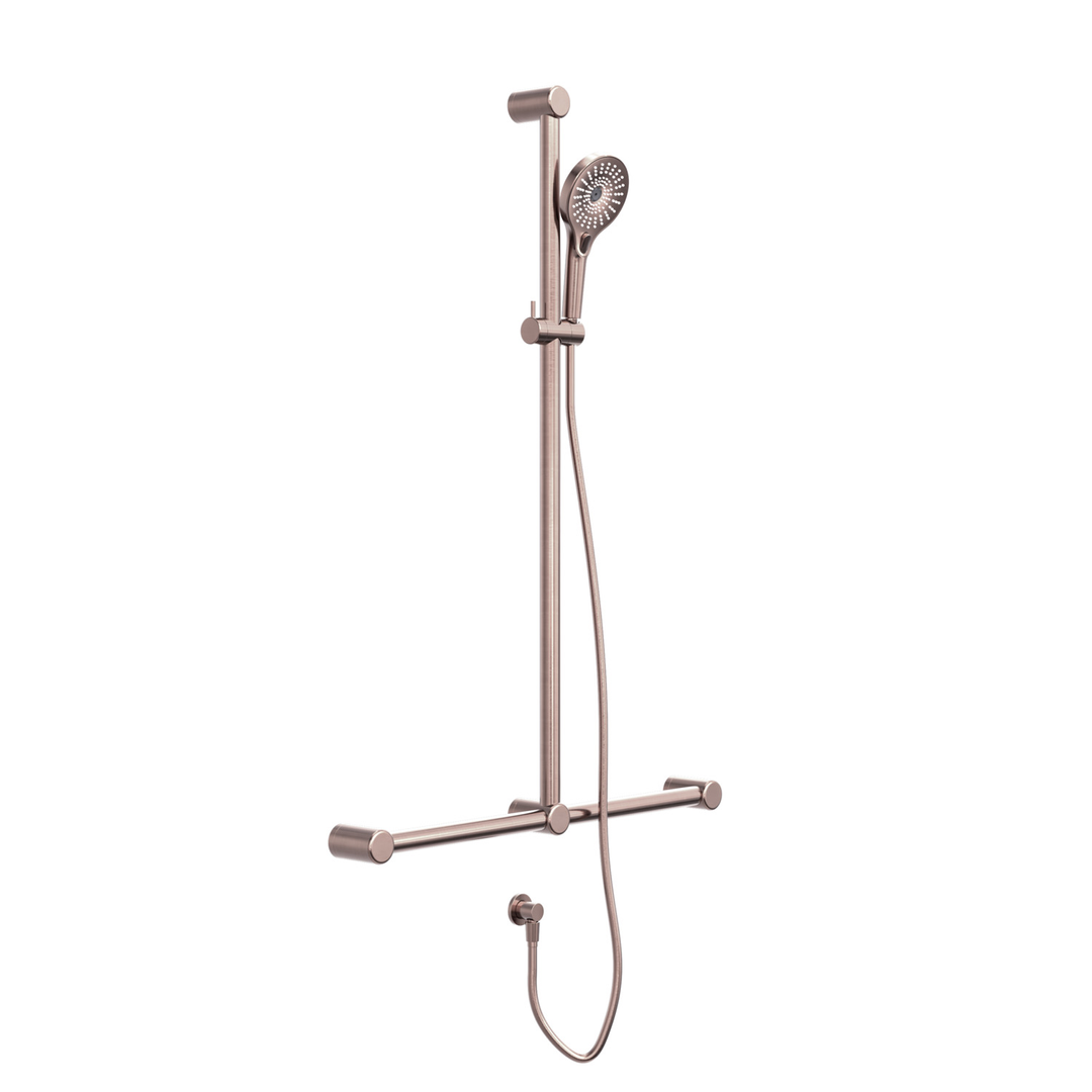 Nero Mecca Care 32Mm T Bar Grab Rail And Adjustable Shower Set 1100X750Mm Brushed Bronze
