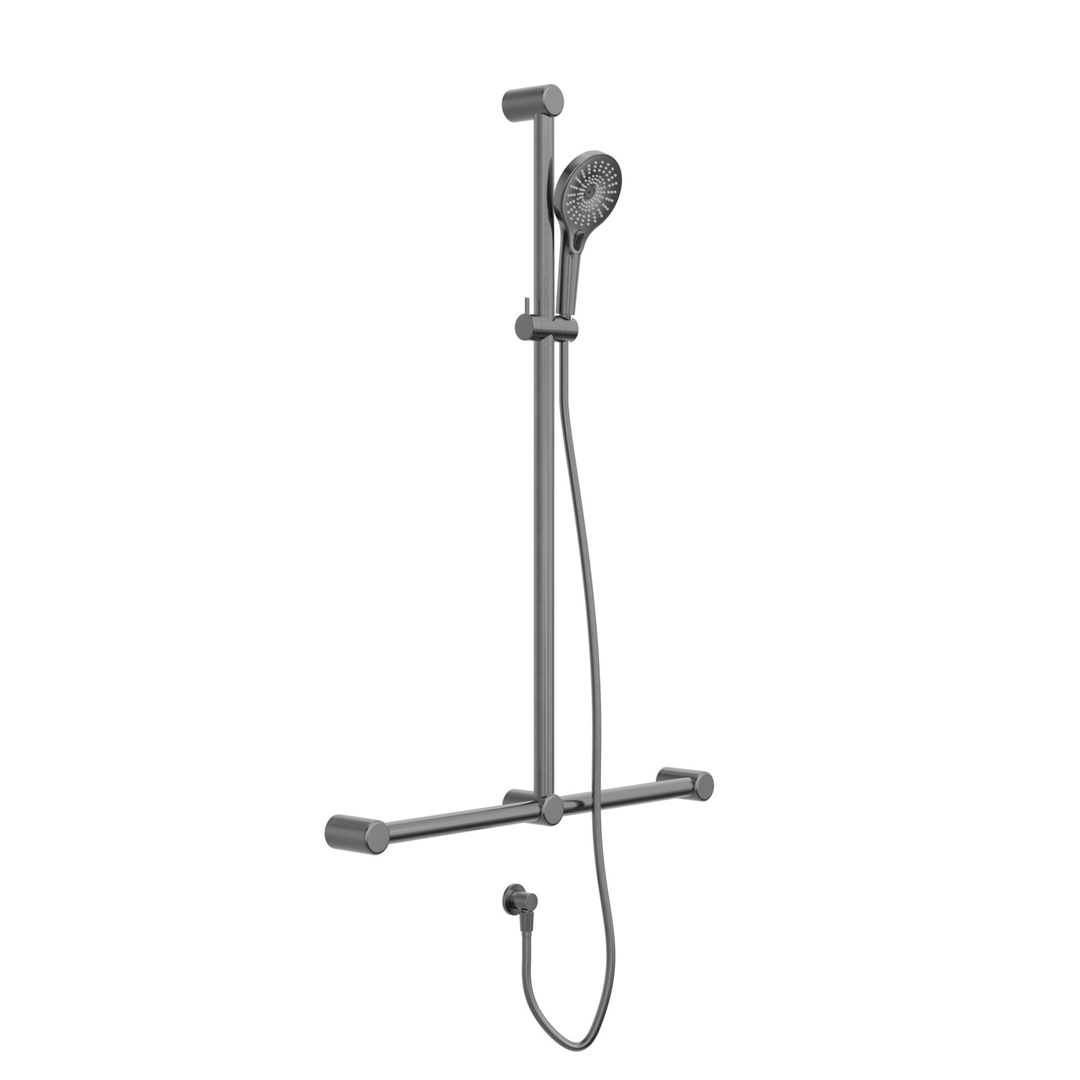 Nero Mecca Care 32Mm T Bar Grab Rail And Adjustable Shower Set 1100X750Mm Gun Metal