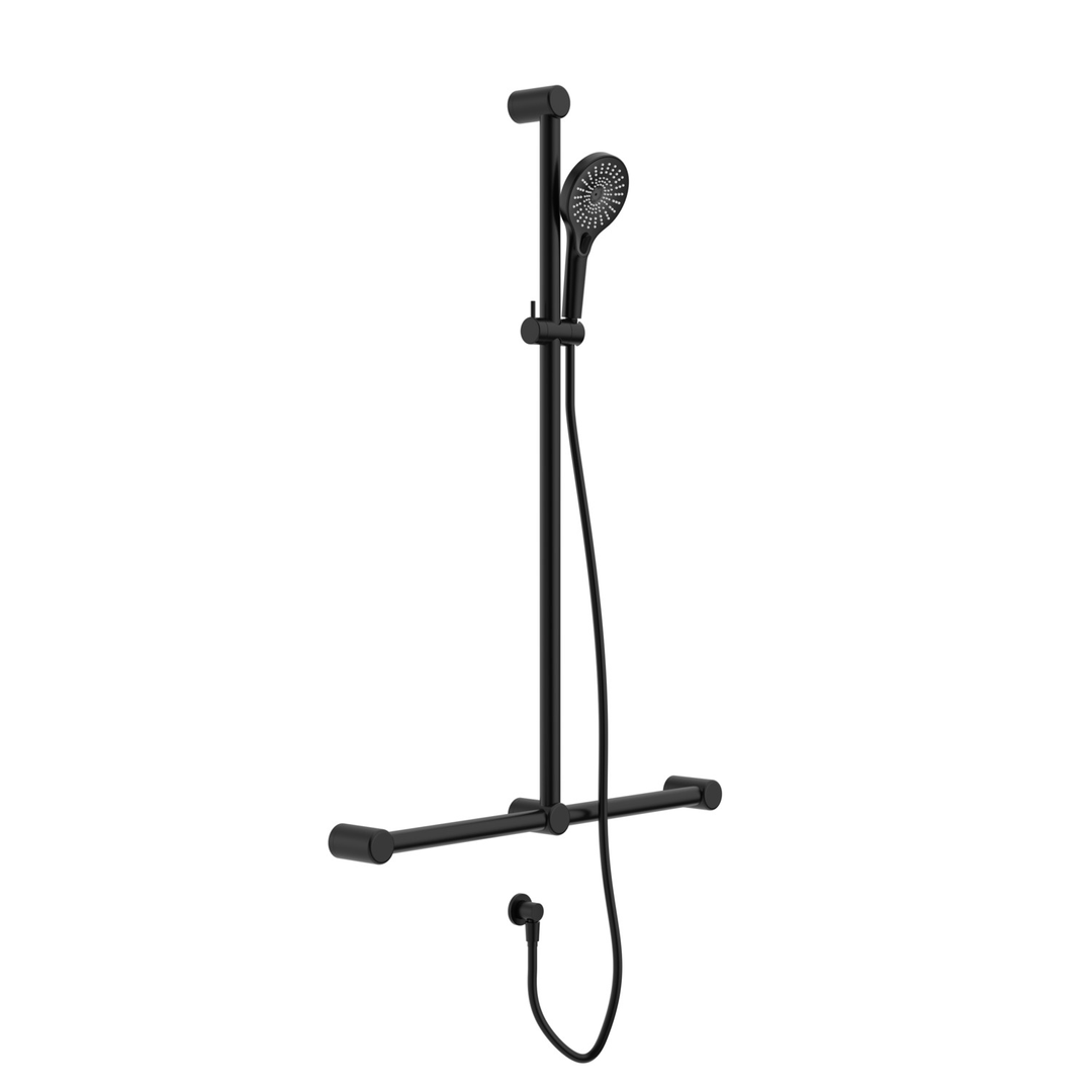 Nero Mecca Care 32Mm T Bar Grab Rail And Adjustable Shower Set 1100X750Mm Matte Black