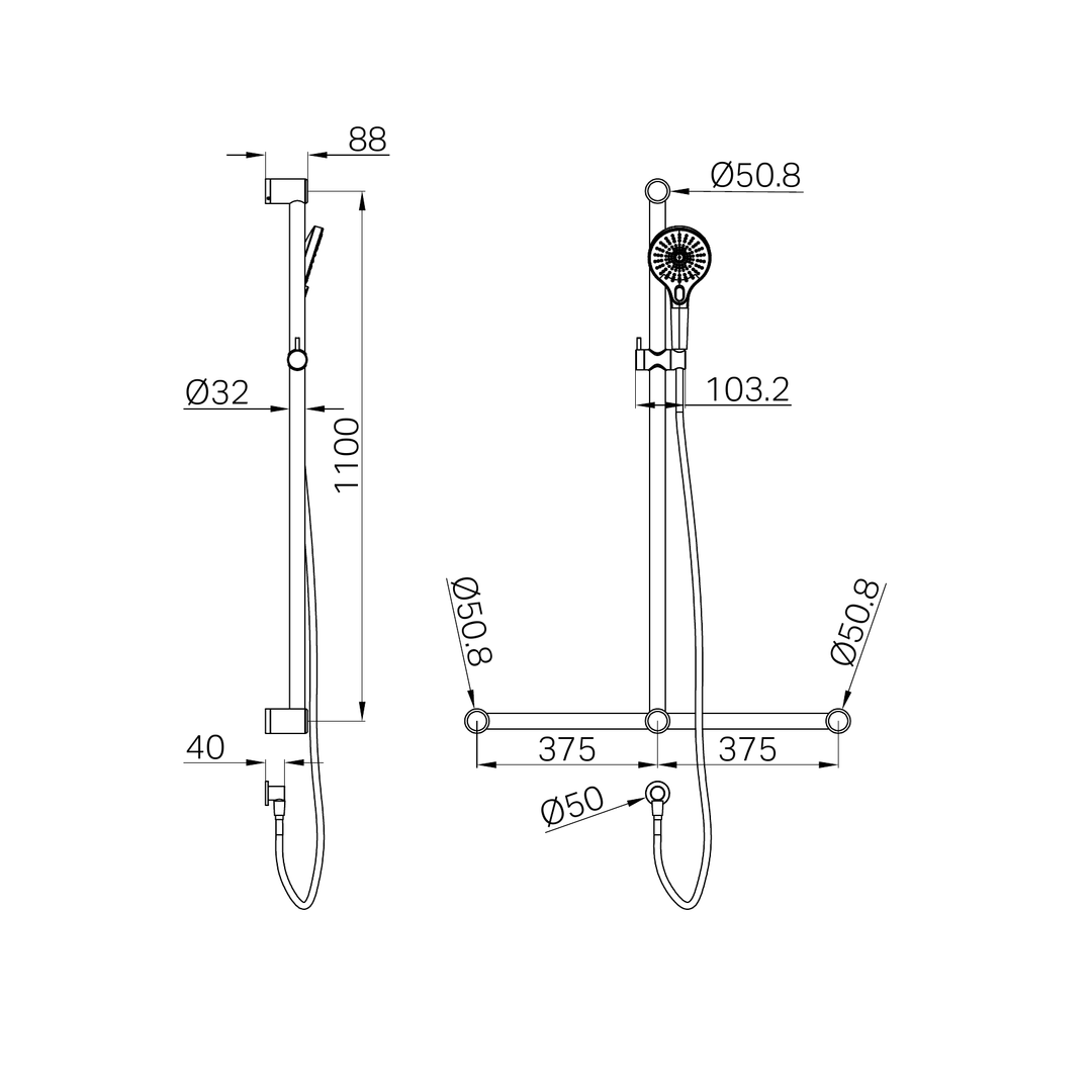 Nero Mecca Care 32Mm T Bar Grab Rail And Adjustable Shower Set 1100X750Mm Brushed Bronze