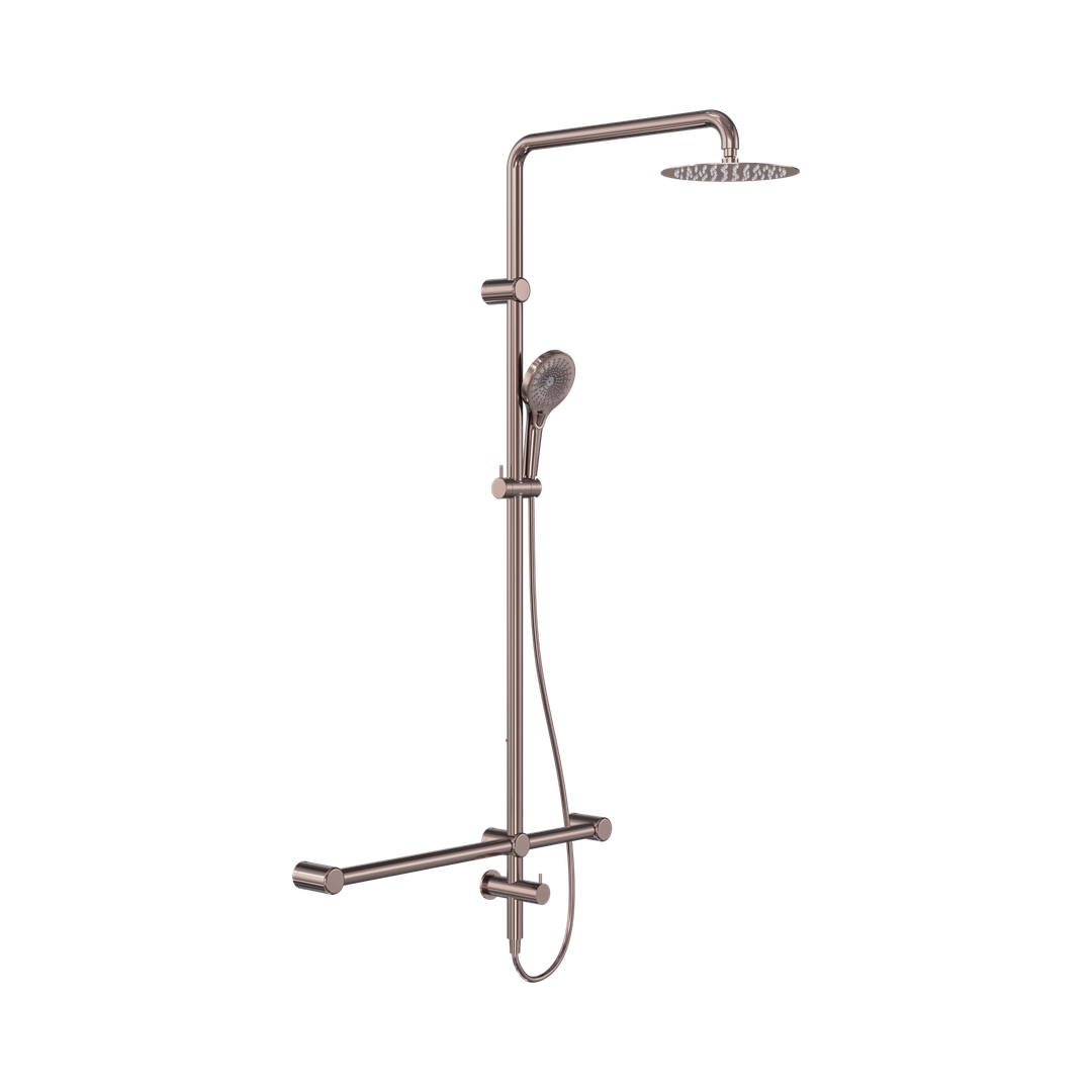 Nero Mecca Care 32Mm T Bar Grab Rail 1100X750Mm Twin Shower Set Brushed Bronze