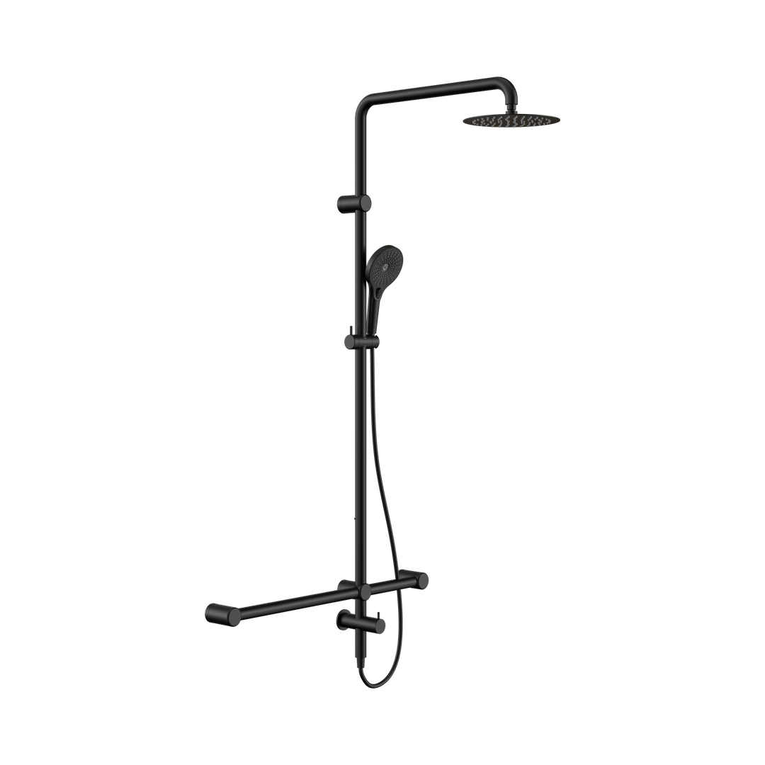Nero Mecca Care 32Mm T Bar Grab Rail 1100X750Mm Twin Shower Set Matte Black