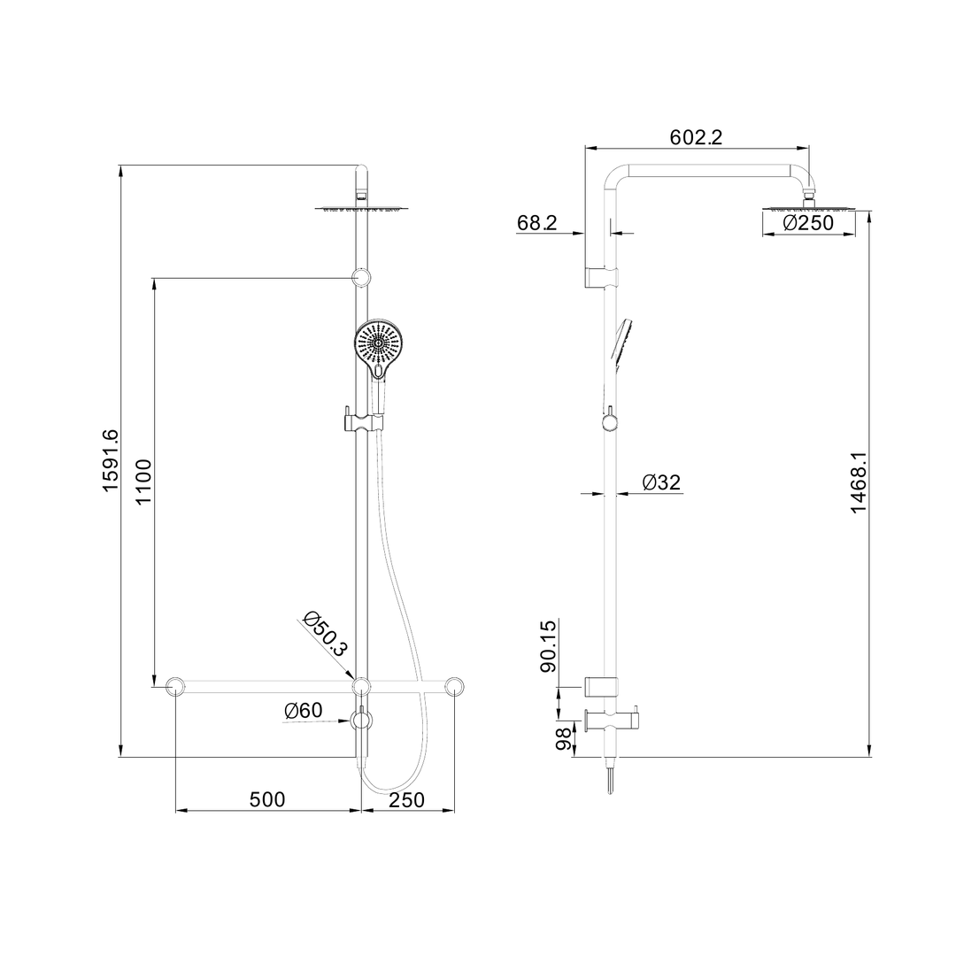 Nero Mecca Care 32Mm T Bar Grab Rail 1100X750Mm Twin Shower Set Matte Black