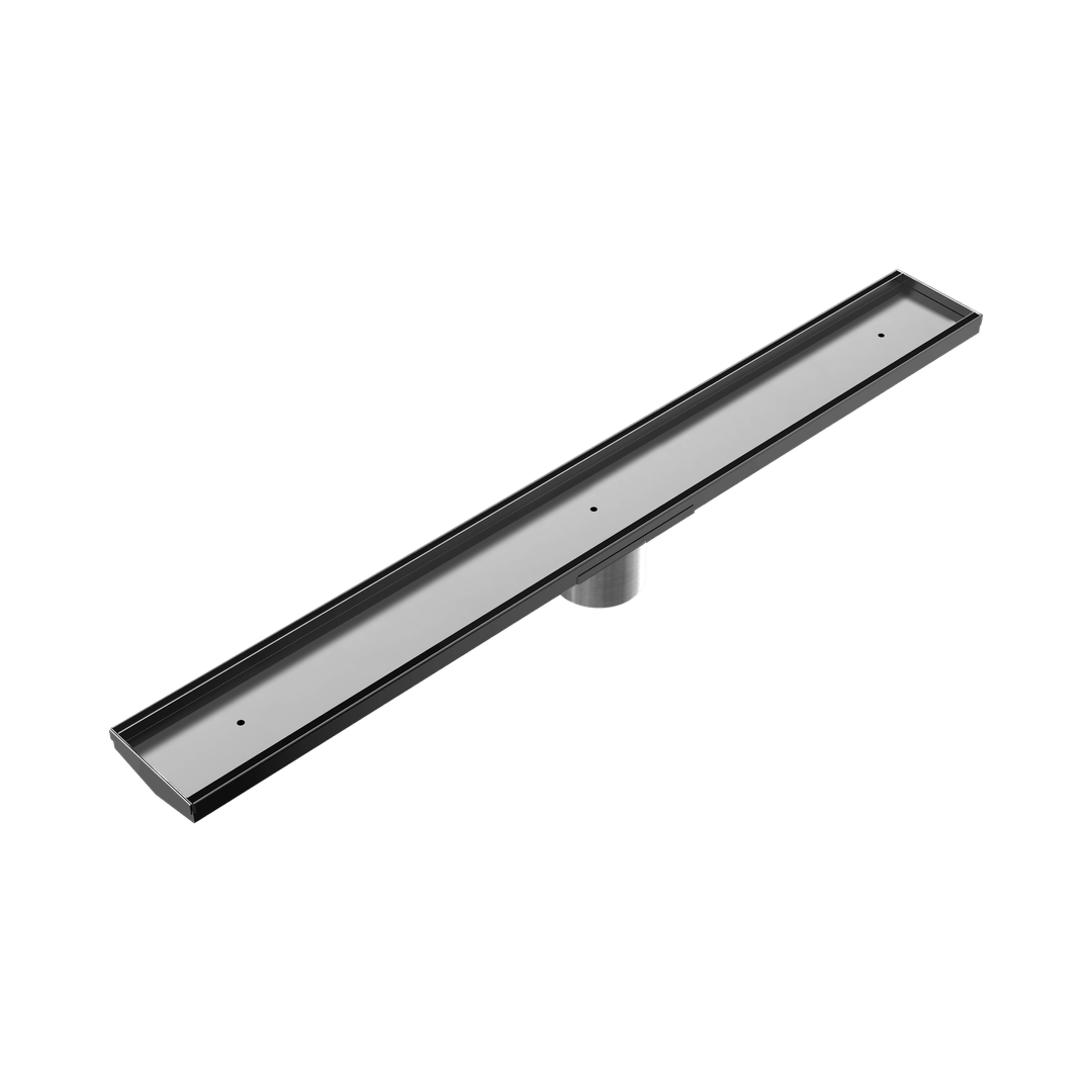 Nero Tile Insert V Channel 900X106Mm Floor Grate 90Mm Outlet Gun Metal