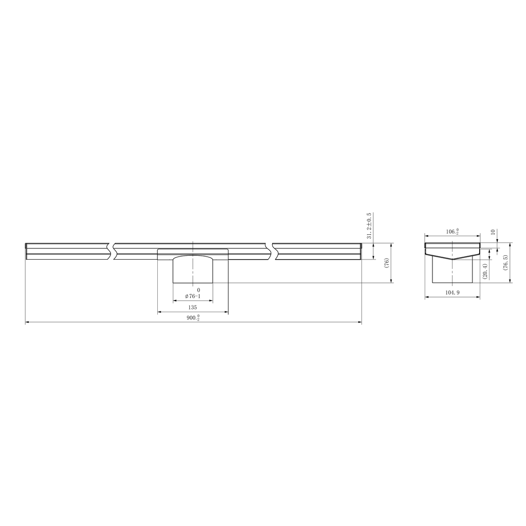 Nero Tile Insert V Channel 900X106Mm Floor Grate 80Mm Outlet Gun Metal