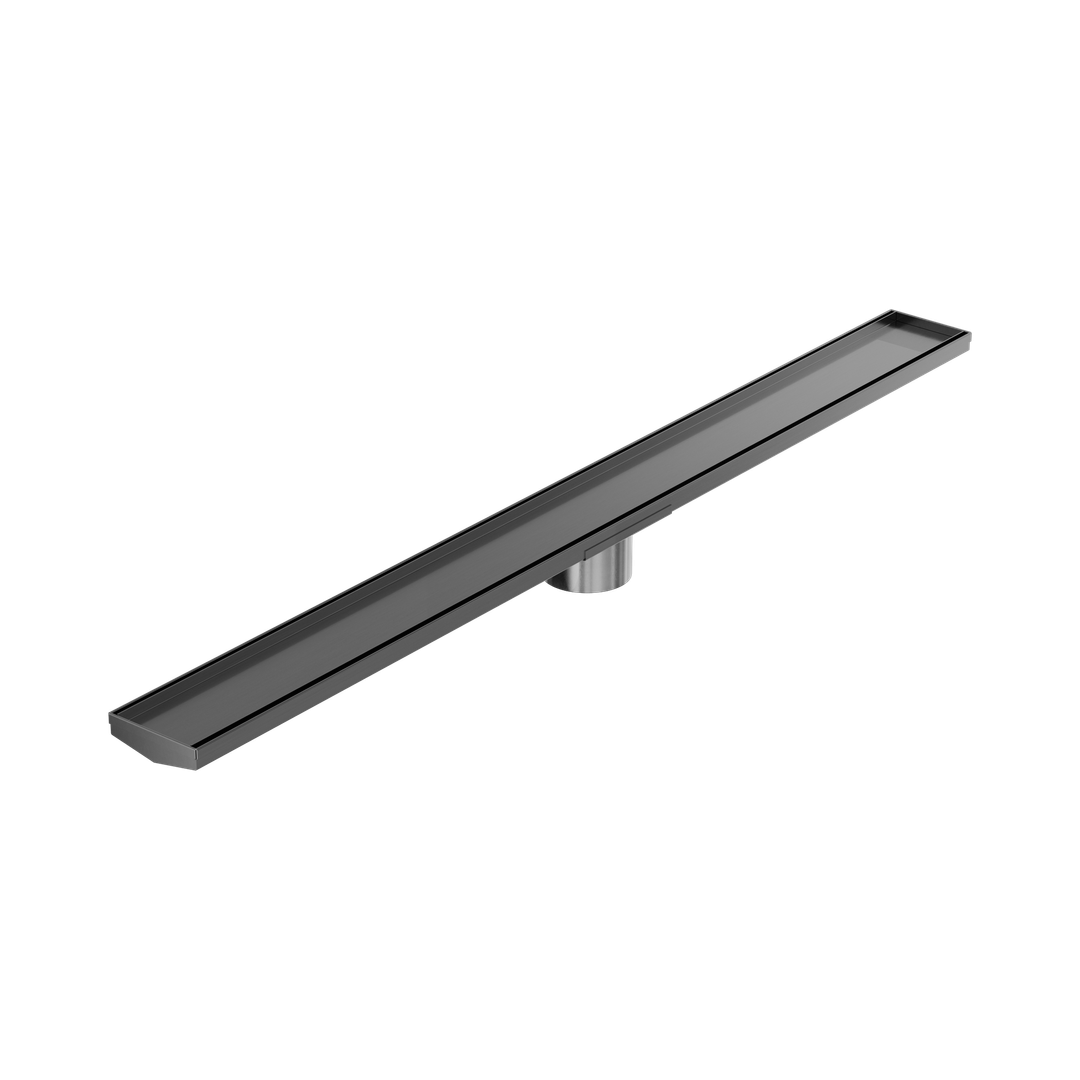 Nero Tile Insert V Channel 1200X106Mm Floor Grate 90Mm Outlet Gun Metal