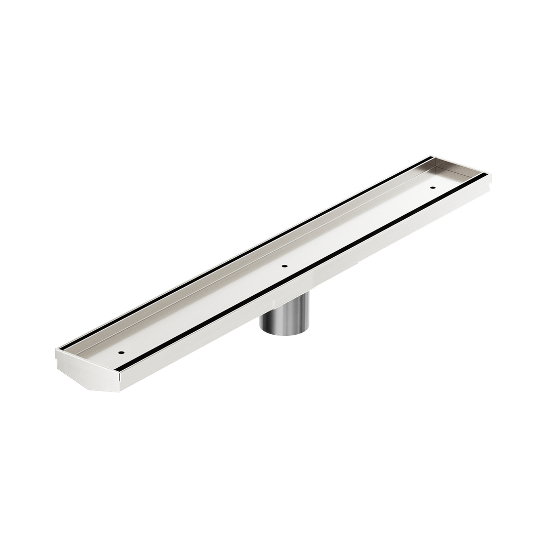 Nero Tile Insert V Channel 600X82Mm Floor Grate 50Mm Outlet Brushed Nickel