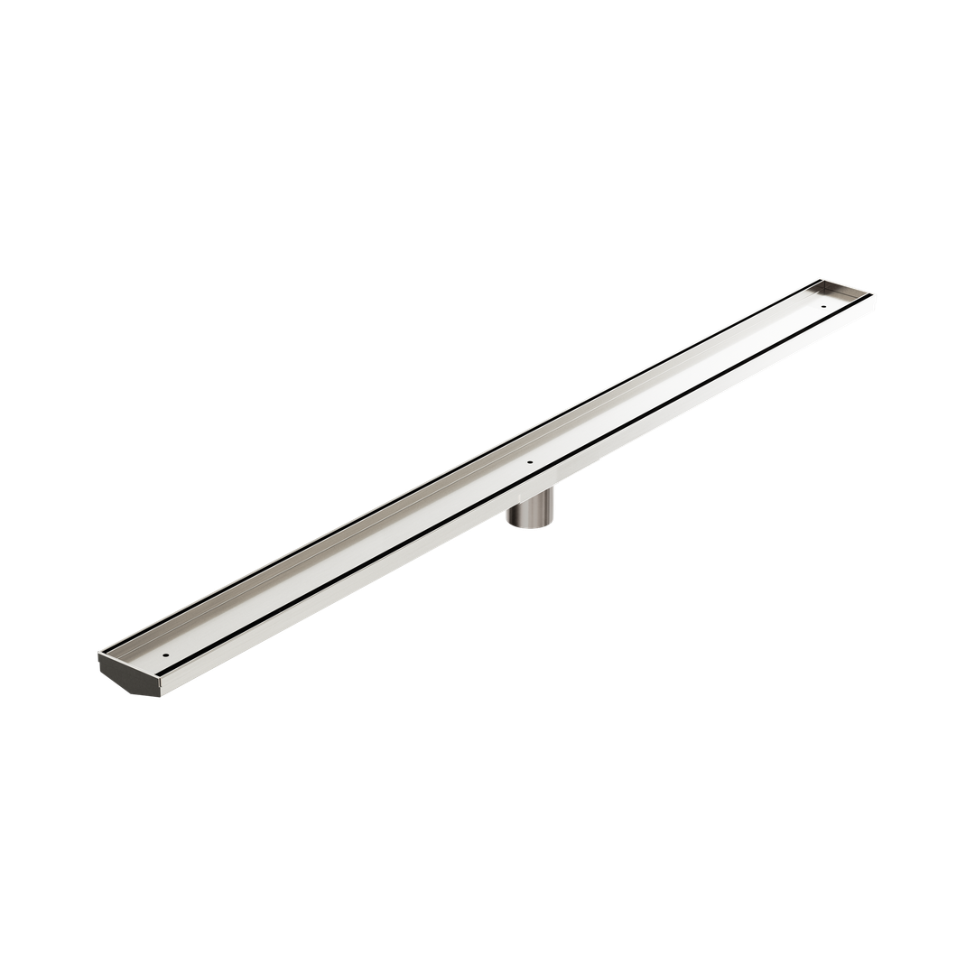 Nero Tile Insert V Channel 1200X82Mm Floor Grate 50Mm Outlet Brushed Nickel