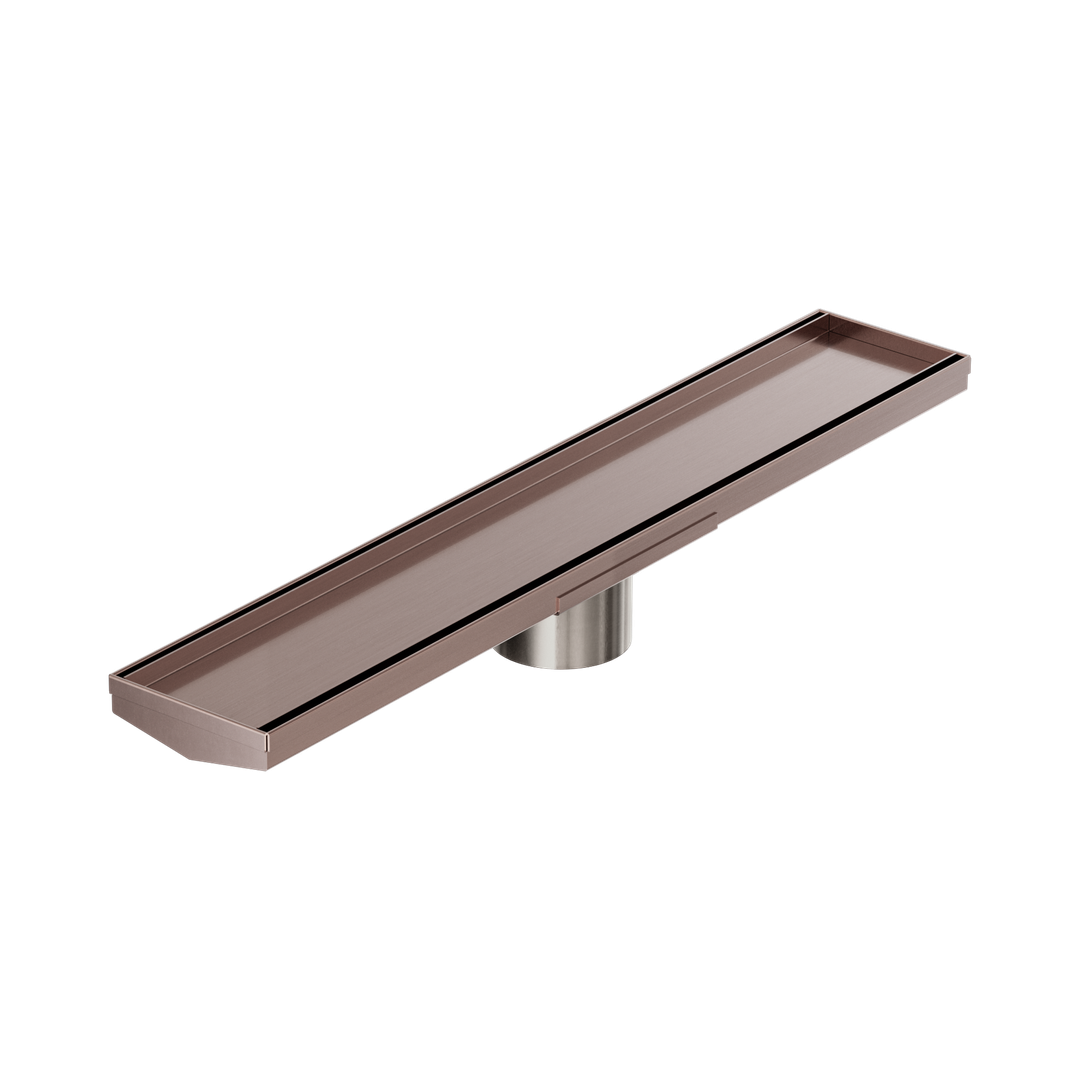 Nero Tile Insert V Channel 600X106Mm Floor Grate 80Mm Outlet Brushed Bronze