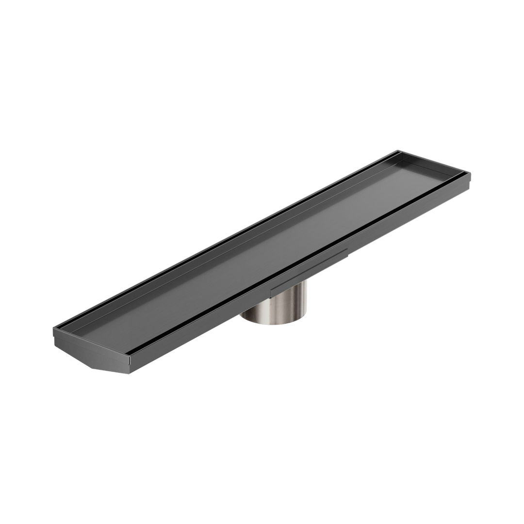 Nero Tile Insert V Channel 600X106Mm Floor Grate 80Mm Outlet Gun Metal