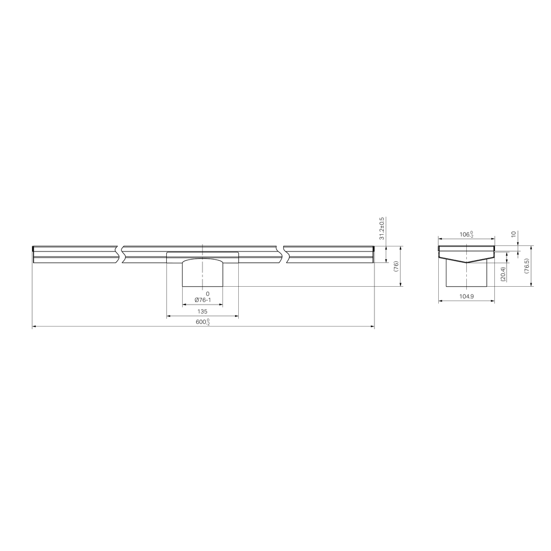 Nero Tile Insert V Channel 600X106Mm Floor Grate 80Mm Outlet Brushed Nickel