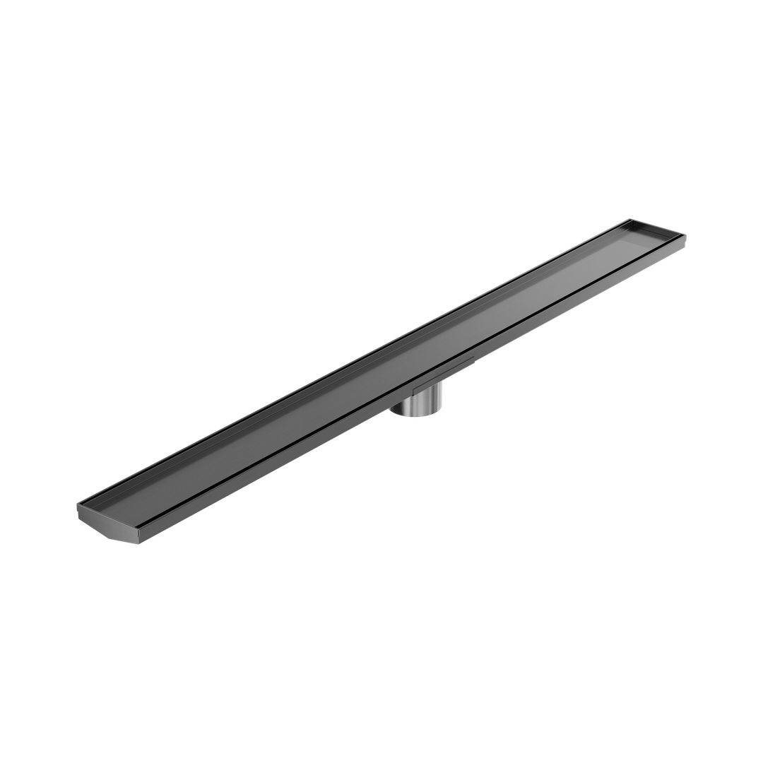 Nero Tile Insert V Channel 1200X106Mm Floor Grate 80Mm Outlet Gun Metal