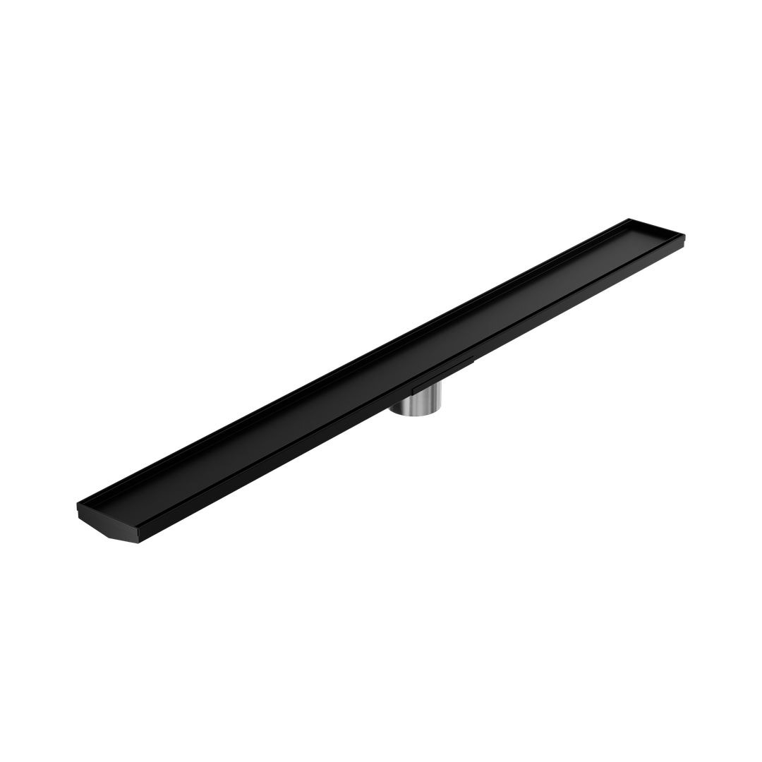 Nero Tile Insert V Channel 1200X106Mm Floor Grate 80Mm Outlet Matte Black