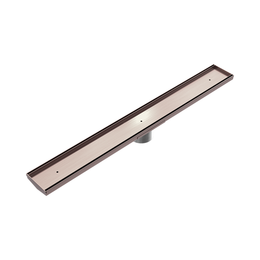 Nero Tile Insert V Channel 800X106Mm Floor Grate 80Mm Outlet Brushed Bronze