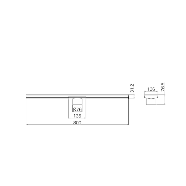 Nero Tile Insert V Channel 800X106Mm Floor Grate 80Mm Outlet Brushed Bronze